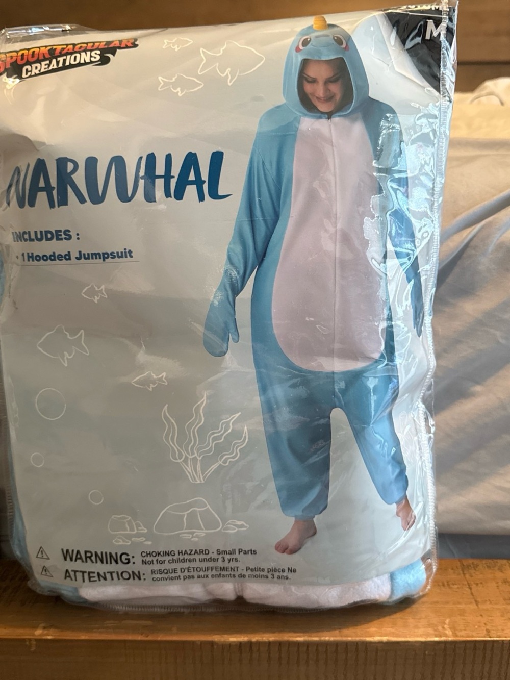 Narwhal Hooded costume- Light Blue
